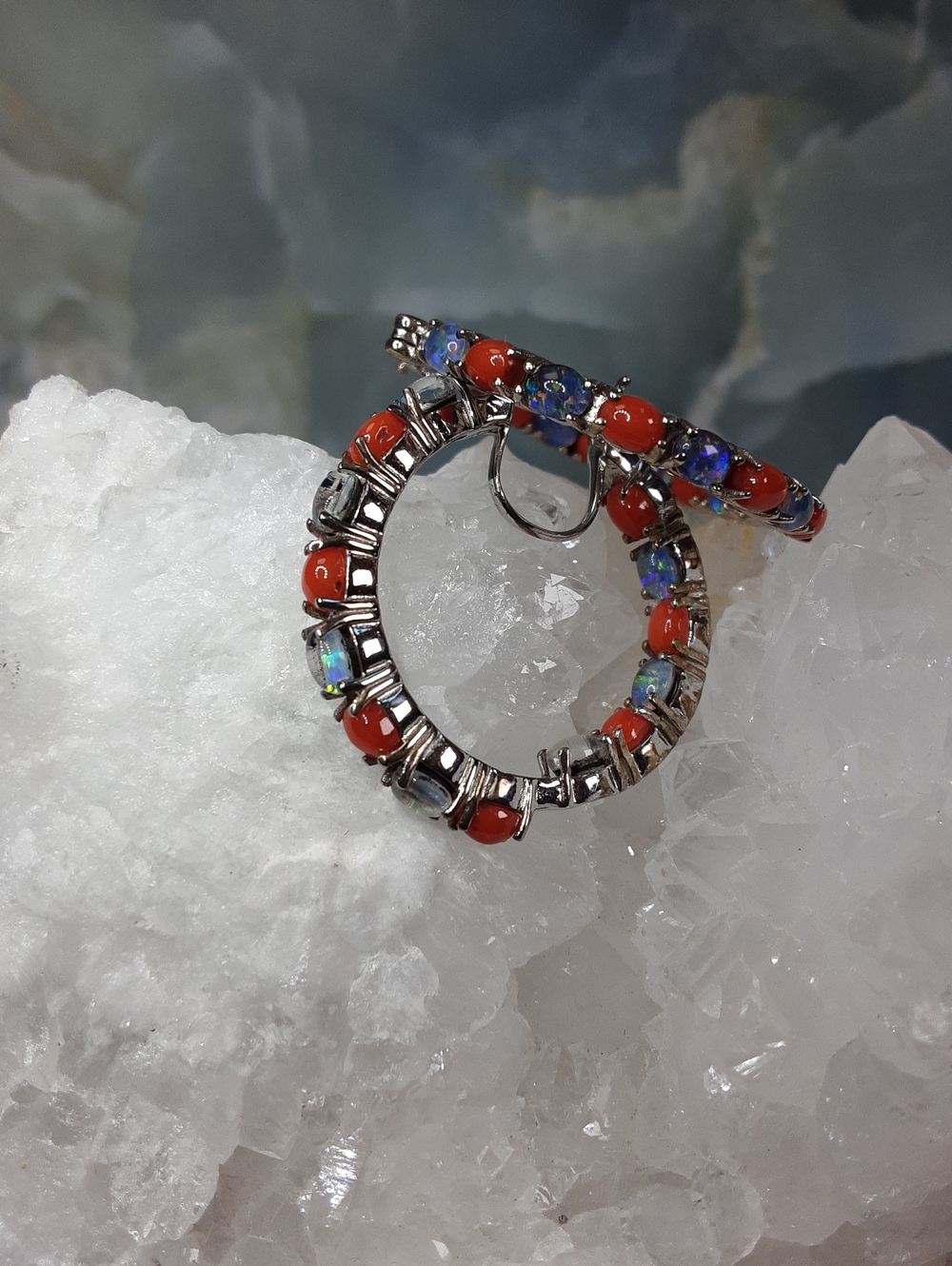 925 opal and coral hoop earrings.